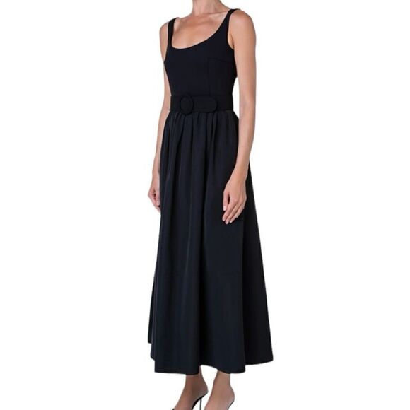 Akris Punto Black Mix Media Midi Dress with D-Ring Belt Size 14 - Picture 5 of 13